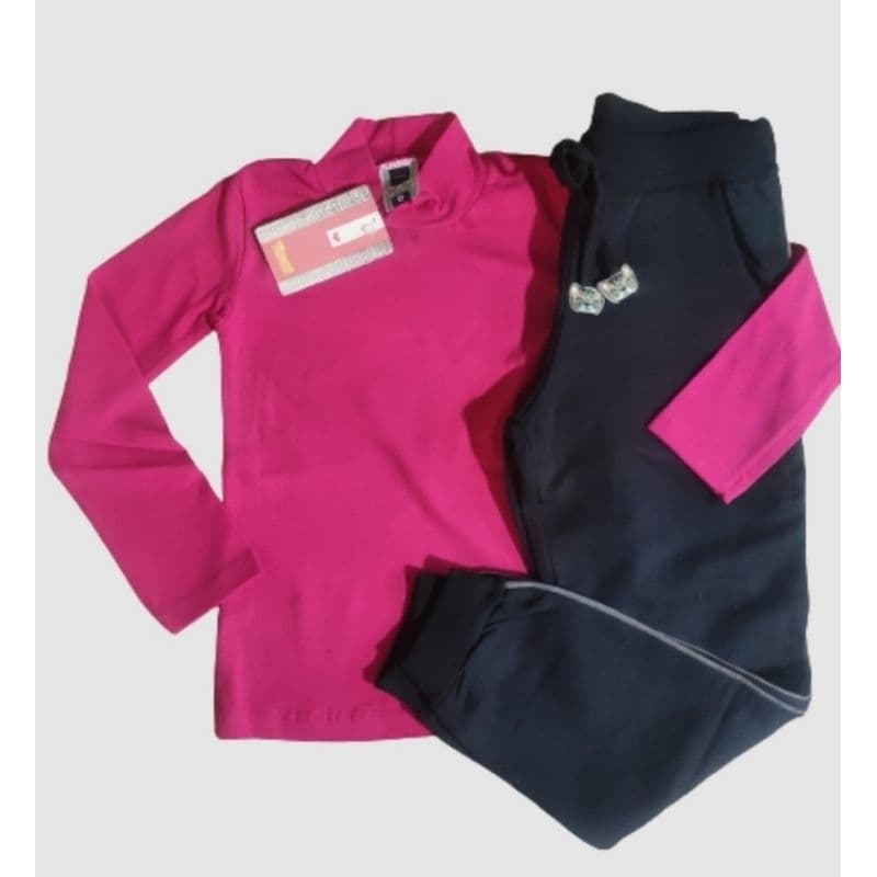 Conjunto feminino infantil inverno blusa meia estação e calça em moletom
