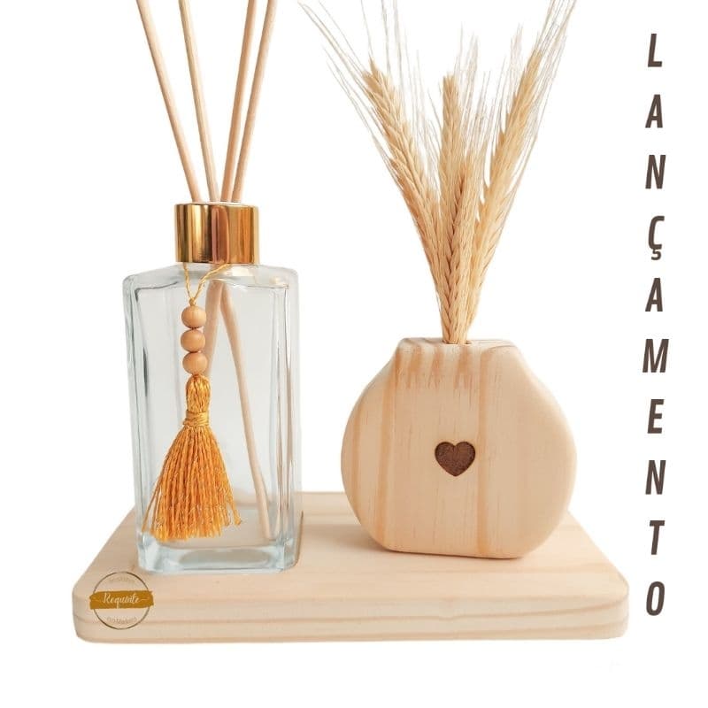 Difusor de Aromas em Madeira com Folhas de Trigo - Aromatizador Decorativo para Sala Quarto ou Lavabo
