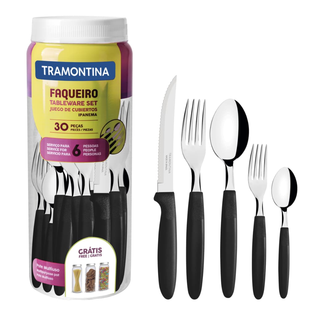 Faqueiro Tramontina Ipanema 30 Peças Com Pote Plástico - PRETO