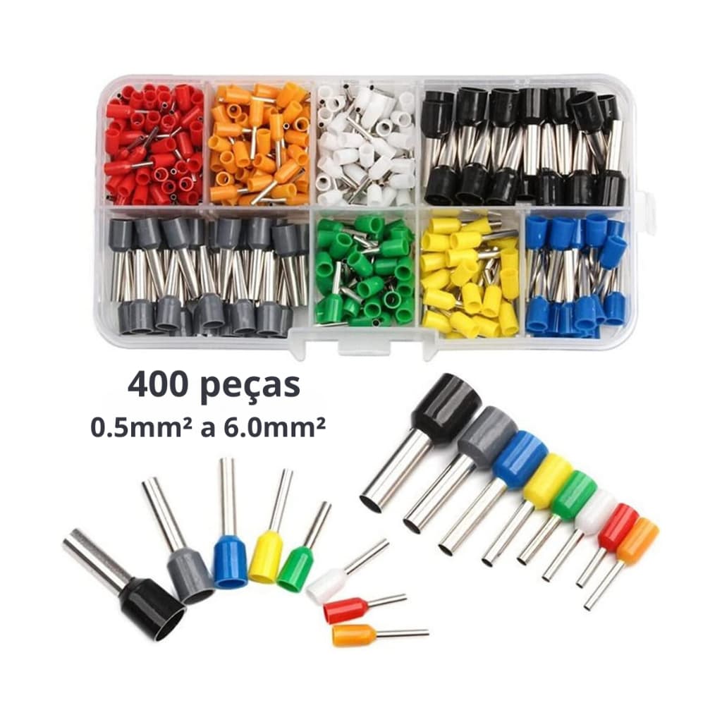 Terminal Tubular Ilhós 400 Peças Kit Terminal Tubular Elétrico - 0.5mm²  a 6.0mm²