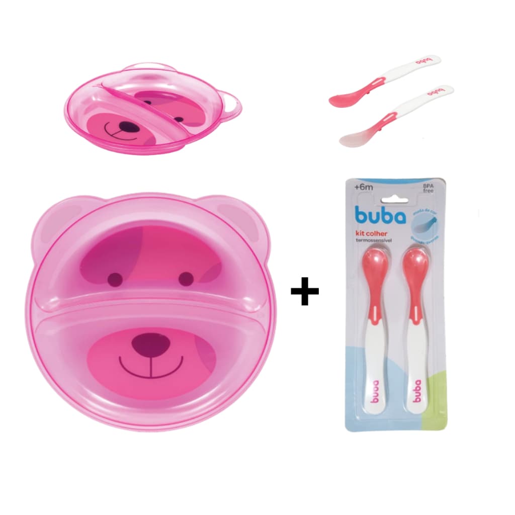 Kit Introdução Alimentar Buba Prato com divisória+ Colher Treinamento Kit Alimentação Bebê