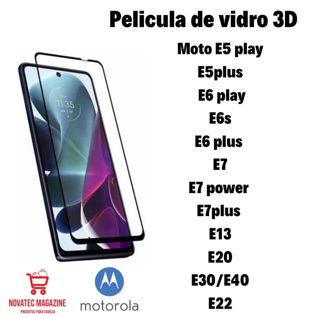 Película de Vidro 3D Protetora de Tela Moto E5 Play / E5 Plus / E6 Play / E6s / E6 Plus / E7 / E7 Power / E7 Plus /