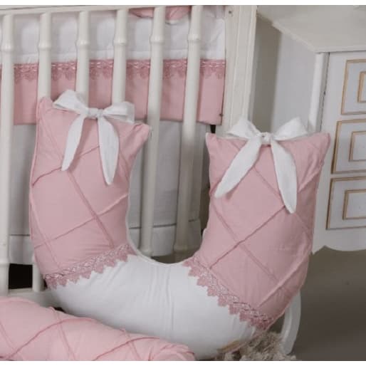Almofada Amamentar Realeza Luxo Branco com Rose ou Azul Algodão