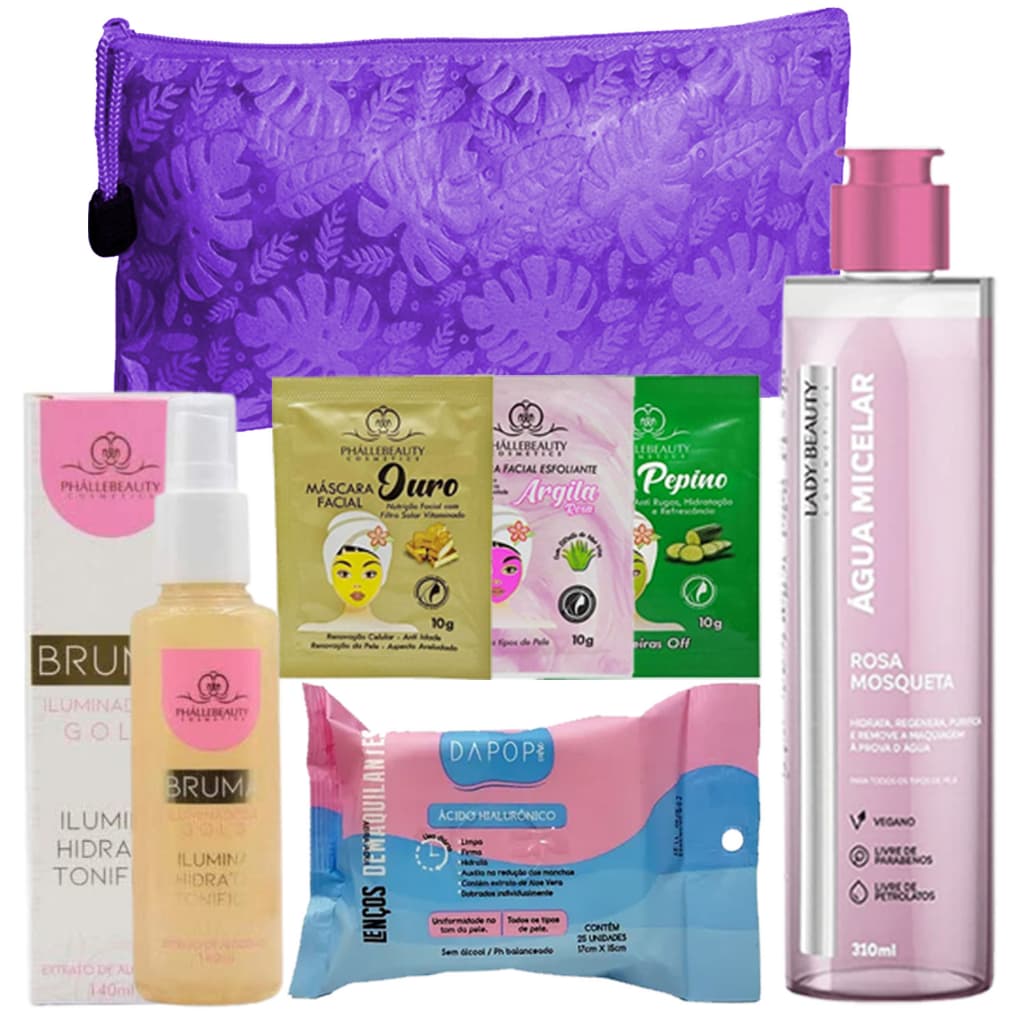 Kit Limpeza de Pele Facial Sachê Lenço Demaquilante Removedor Bruma