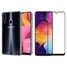 2X1 Samsung Galaxy A20S - Pelicula Frontal Ceramica 9D + Capa Transparente Silicone TPU Anti Impacto