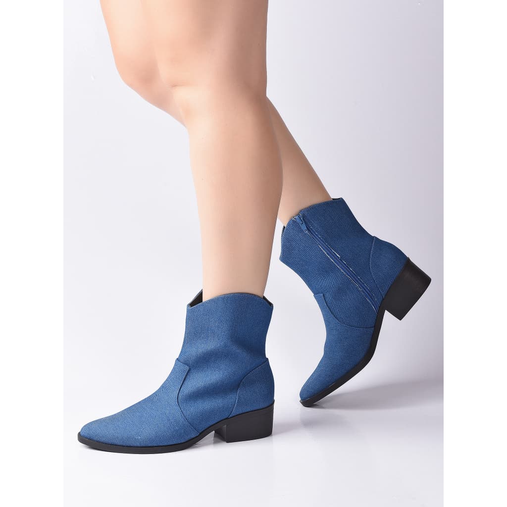 Bota Feminina Jeans Country Western Texana Zíper Lateral
