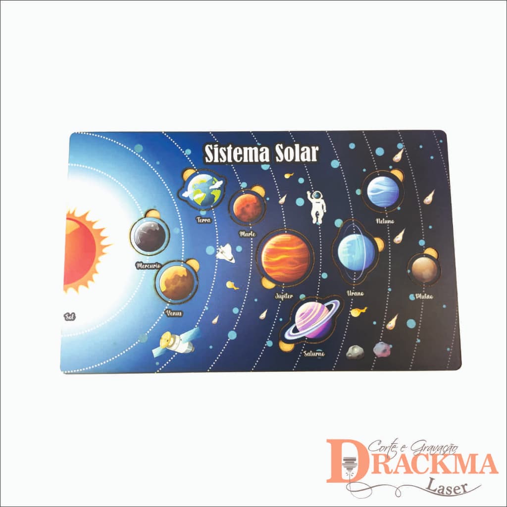Sistema solar em MDF Montessori. Jogo cognitivo de encaixe planetário, educativo, didático.