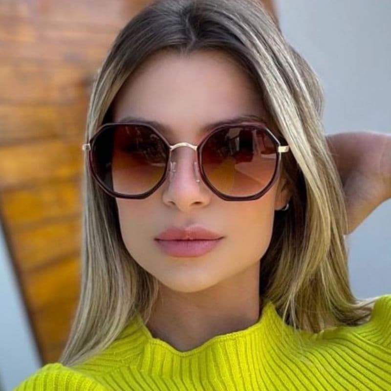 Óculos de sol octogonal de alta qualidade armação de acetato cercado por metal uniseex uv400 886