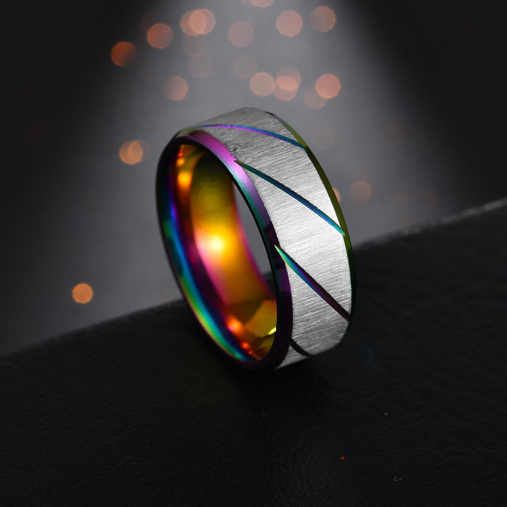 Anel masculino de  aço inoxidável sarja  arco-íris ( Cod 18)