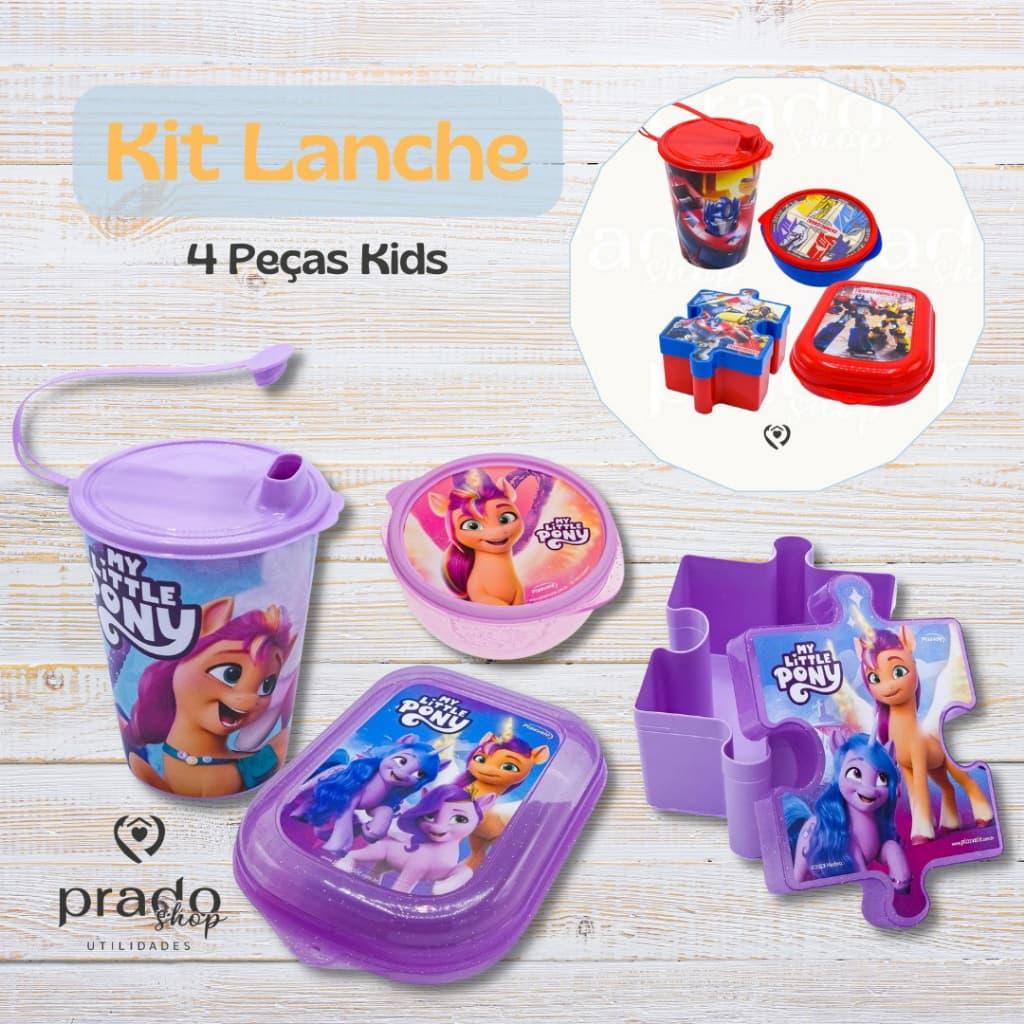 Kit Lancheira Escolar 4 Peças Copo Com Tampa Pote Quebra Cabeça Sanduicheira Porta Pão Pote 250ml Merenda Plasvale