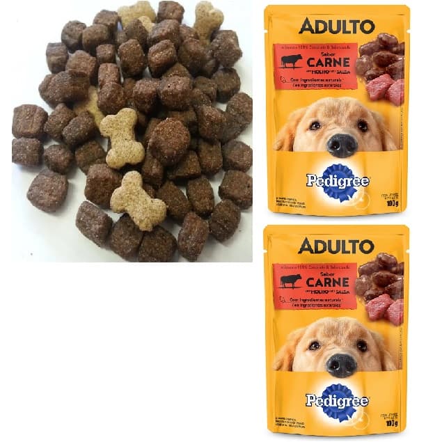 Ração A Varejo Golden 1kg Frango E Arroz + Dois Saches Pedigree carne