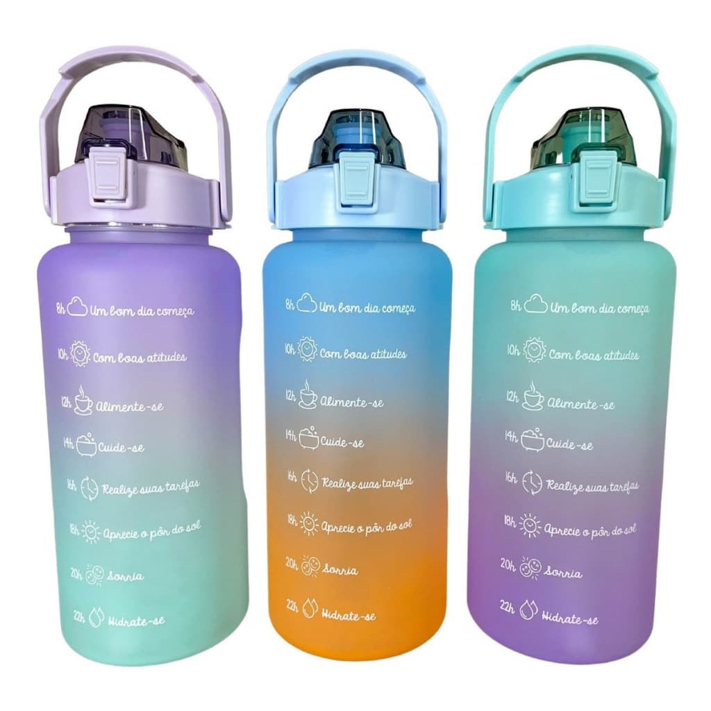 kit de Garrafa Água Squeeze 2l Galão, 900 ml e 500ml Academia Fitness Colorida
