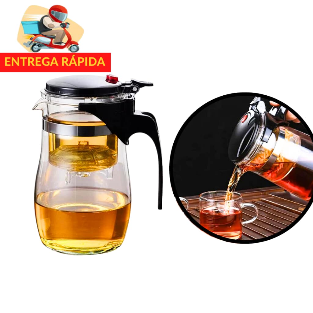 Chaleira Bule de Vidro com Infusor Inox 900ml - Jarra de Vidro para Cha