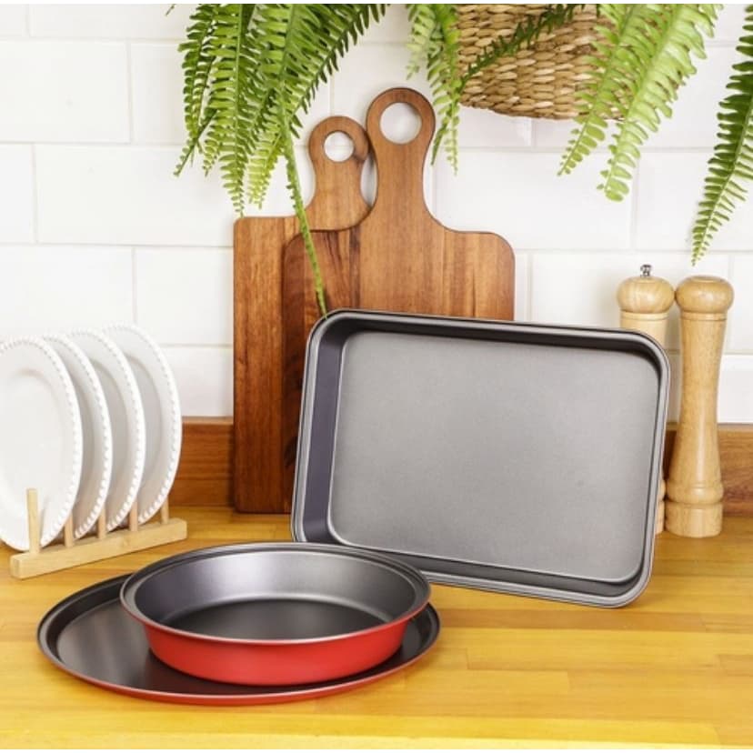 Conjunto de assadeiras 3 peças milano vermelha em aço carbono-Basic+