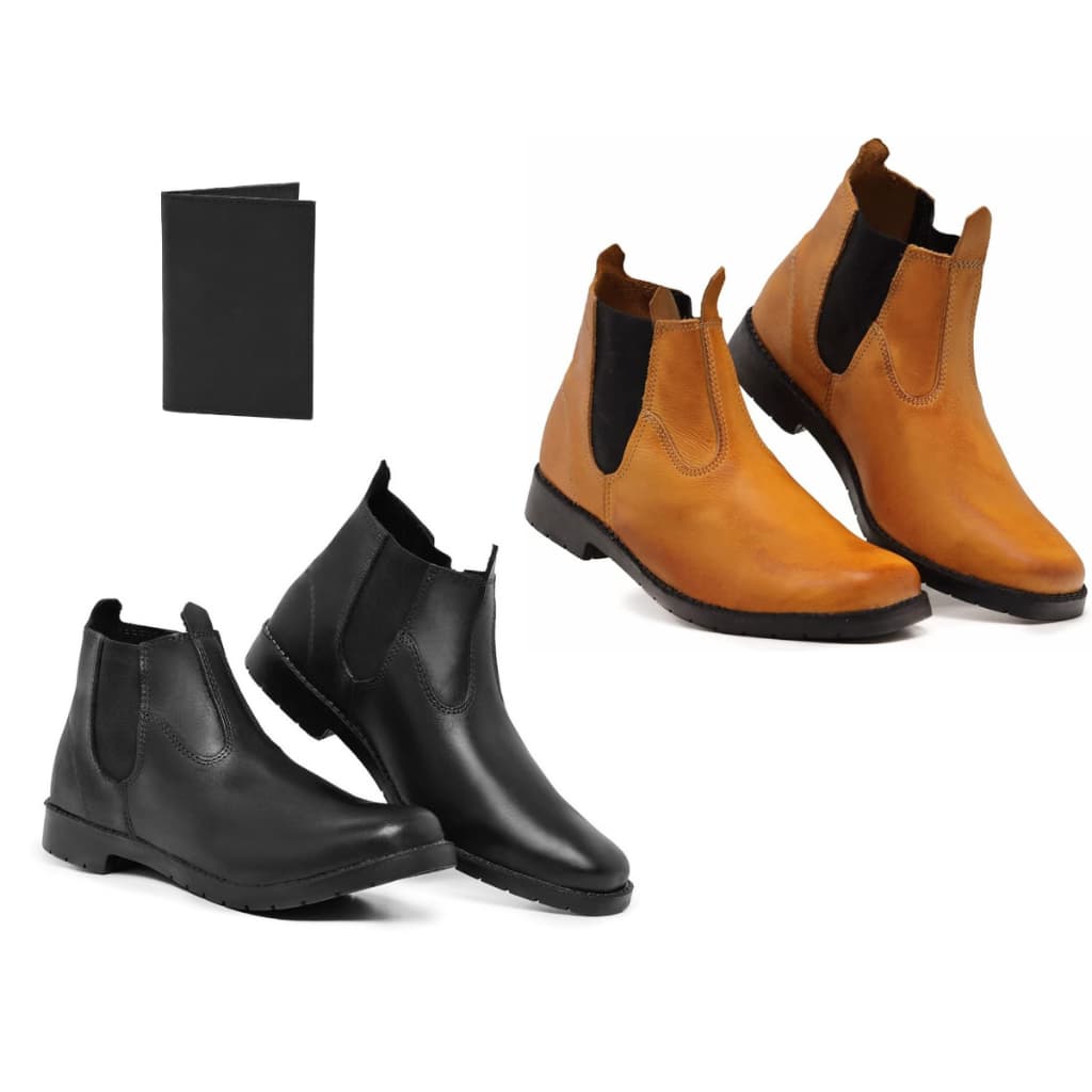 Kit 2 botinas masculina para trabalho sola de pneu com carteira couro legitimo
