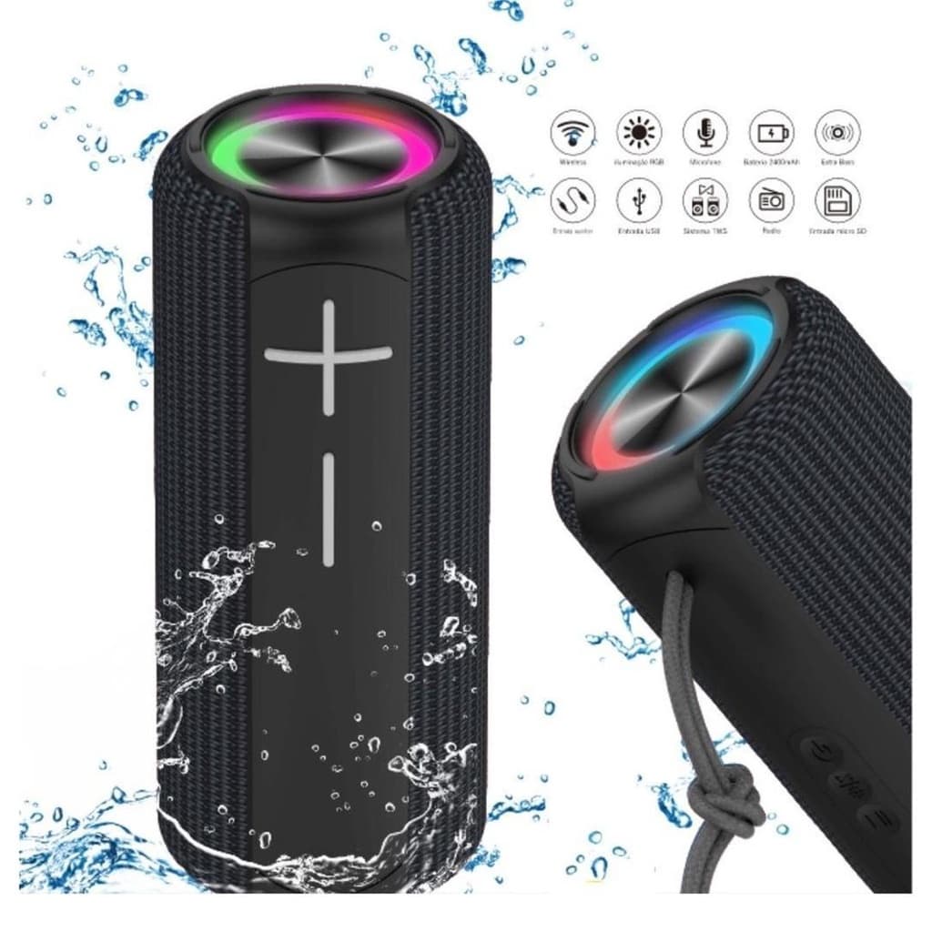 Caixa De Som Led RGB 18W K450X Kimaster Bluetooth5.0 A Prova D'água iPx6 FM