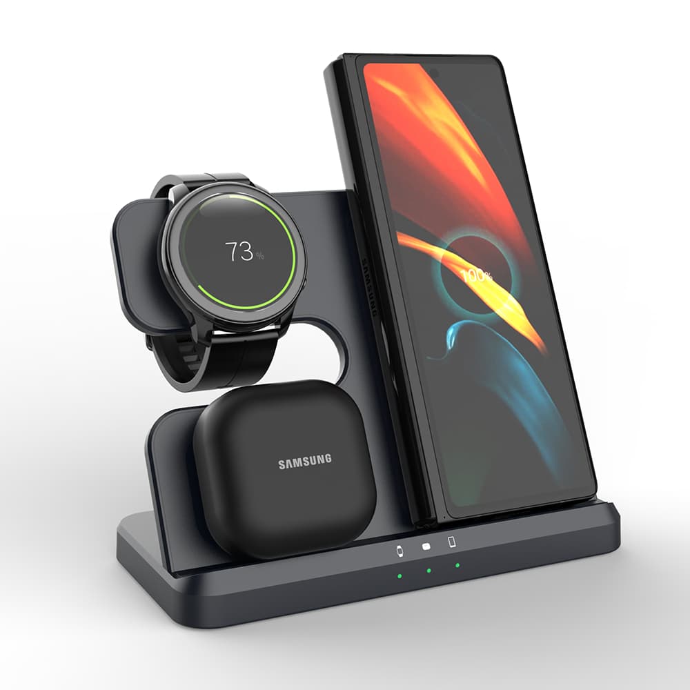 Dock Carregador Sem Fio 30W 3 Em 1 Suporte De Carregamento Rápido Estação De Dock Para Samsung Z Fold 3 S21 S20 Galaxy Watch 5 4 3