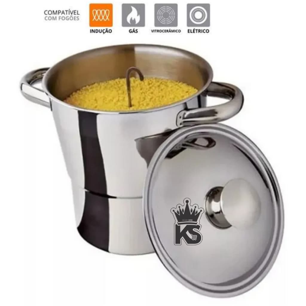 Cuscuzeira Nordestina em Aço Inox 16cm, Dcasa Compatível com Fogão de Indução