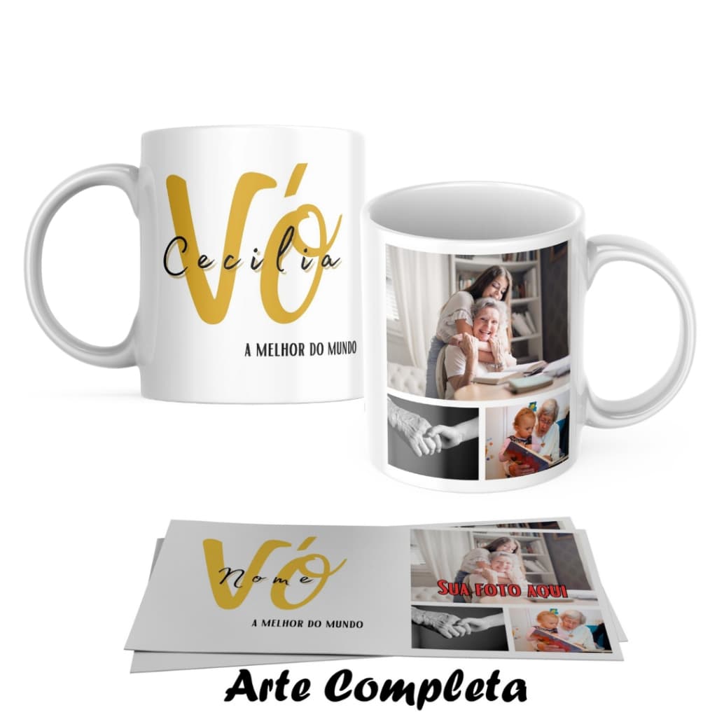 Caneca Porcelana Dia das Mães Presente Vó com Foto e Nome