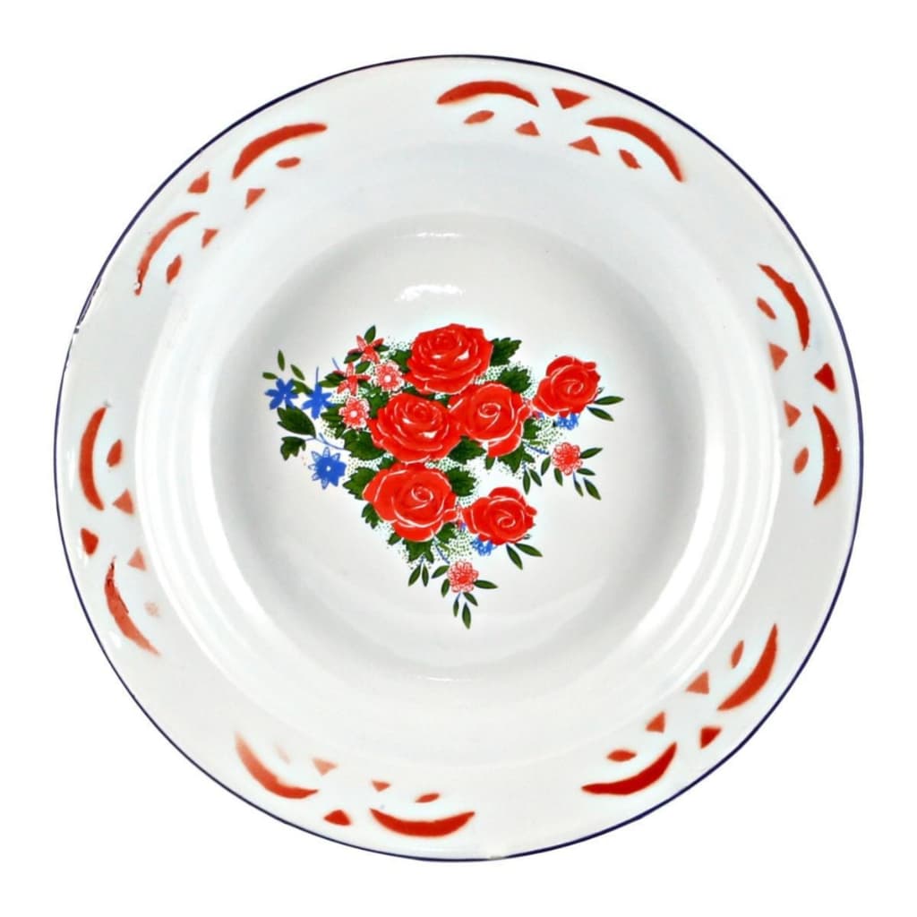 Kit 6 Pratos Esmaltado Fundo Decorado 22cm Rustico Retro