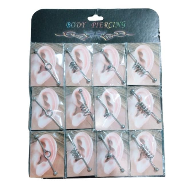 piercing transversal mola 38mm vários tamanhos aço prata kit cartela 12 unidades molinha bolinha orelha joia molinhas