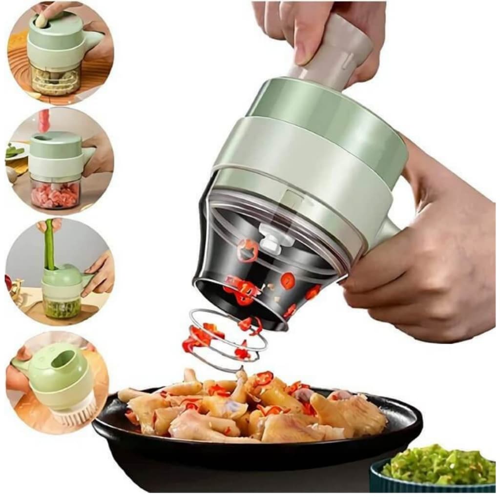 Cortador Elétrico de Legumes 4 em 1 Sem Fio Alho com Carregamento USB Triturador