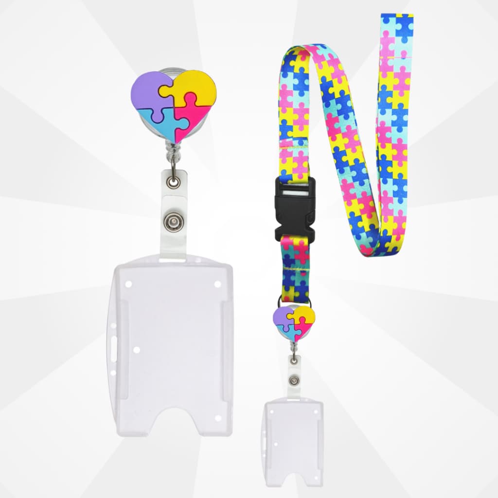 Kit Cordão Autista + Porta Crachá Retrátil Autista + Porta Cartão Transparente