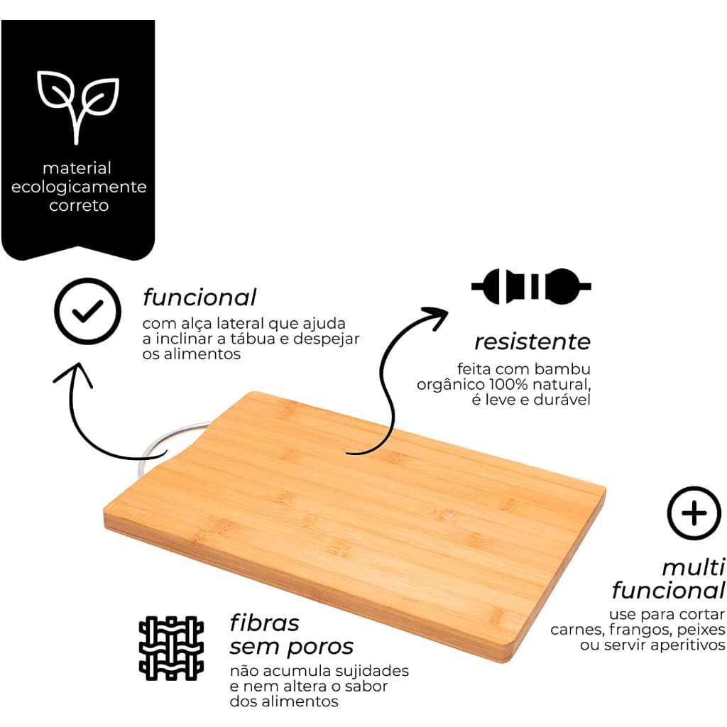Tábua De Bambu Gourmet 36CM/40CM Modelo Eco Kitchen - Tabua Para Churrasco Multiuso Utensílios De Cozinha Mimo