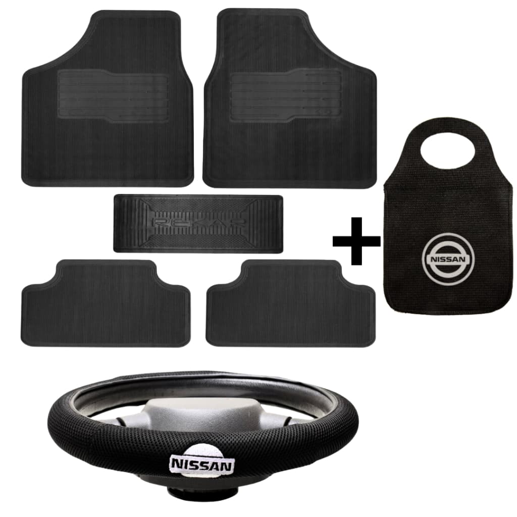 Tapete Automotivo Nissan Otimizado 5PÇS + Capa de Volante Bordada e Reforçada - Versa, Kicks, sentra, march, frontier - Tapete de Carro, Para Carro, Carpete, Proteção Para Volante