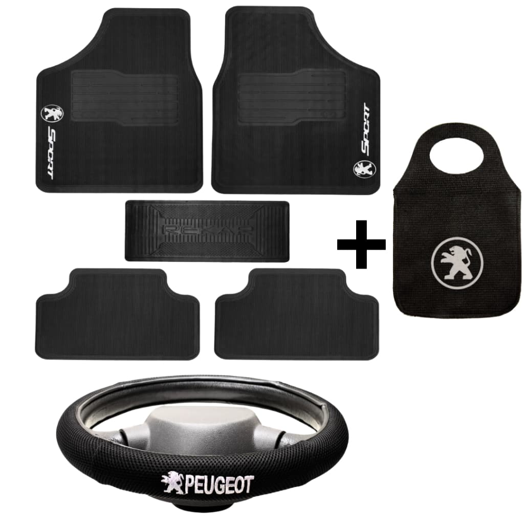 Tapete Automotivo Peugeot Otimizado 5PÇS + Capa de Volante Bordada e Reforçada - 208, 308, 408, partner - Tapete de Carro, Para Carro, Carpete, Proteção Para Volante