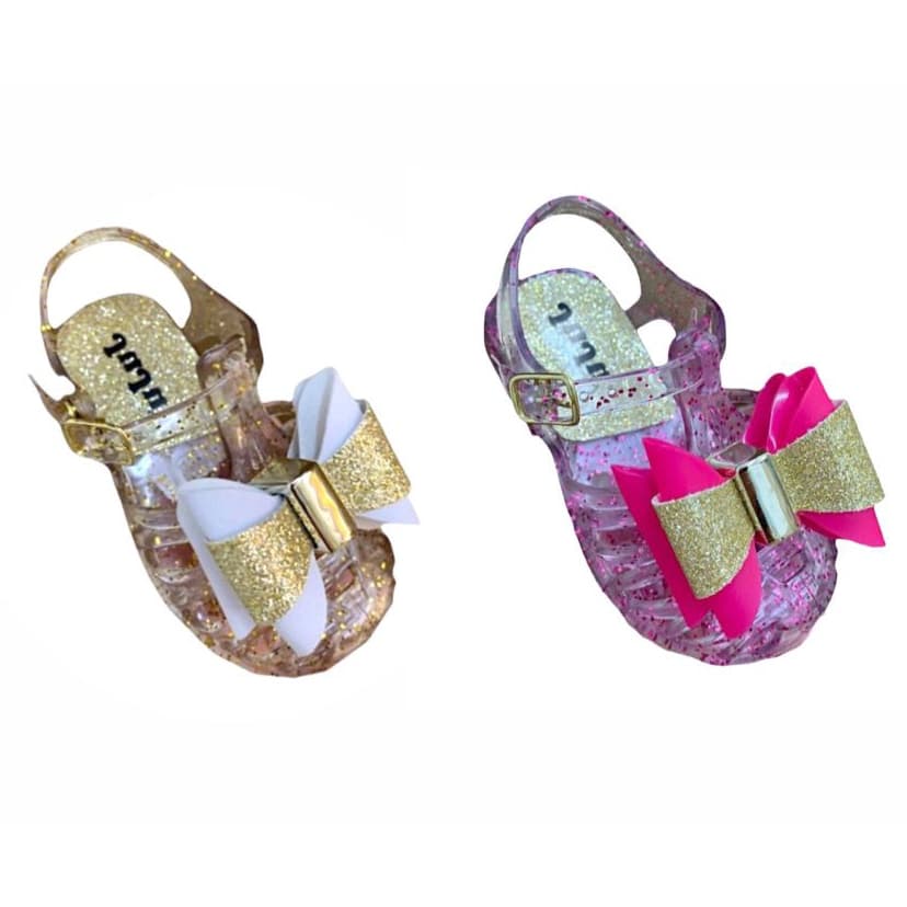 Kit 2 pares sandália laço glitter meninas calçados infantil juju shoes