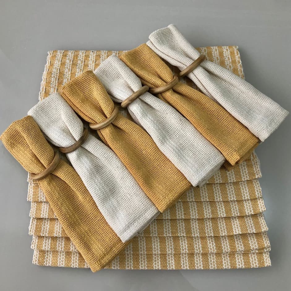Kit De Jogo Americano Mostarda Com Cru Mesa Posta Completa 100% Algodão Tear Mineiro
