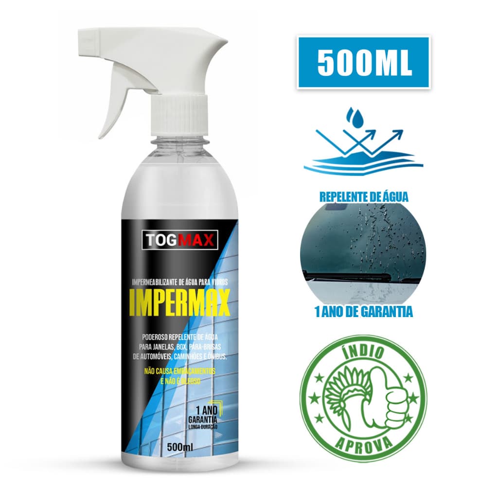 Impermax Repelente Água Vidro 500ml Cristalizador Vidros Borrifador Para Brisa Box Janelas Espelhos