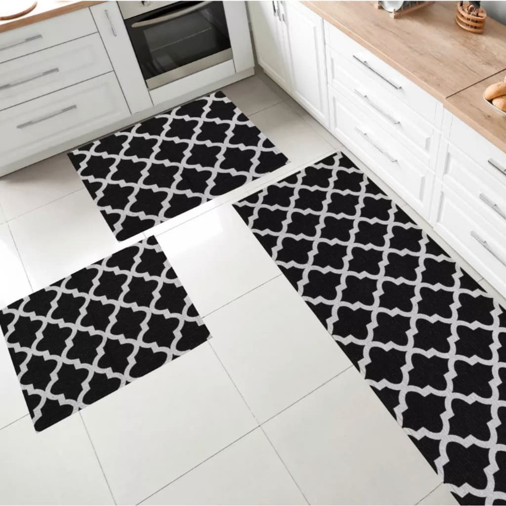 Kit Passadeira Para Cozinha 3 peças Antiderrapante Geométrica Jacquard Emborrachado com Acabamento em Bainha