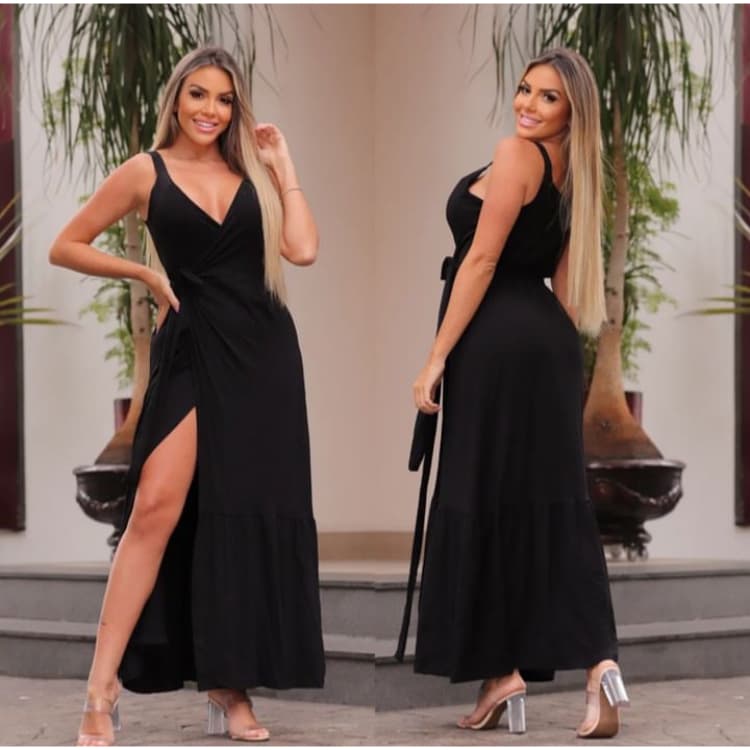 Vestido longo feminino envelope transpassado alcinha alça fenda decotado estampado