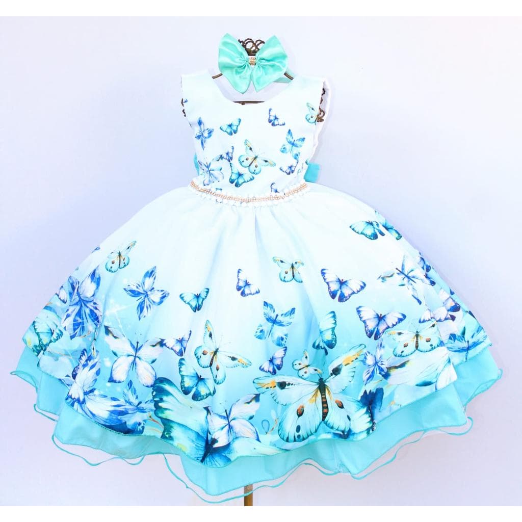 Vestido Infantil Jardim Encantado Borboletas Festa Aniversário Casamento Com Tiara