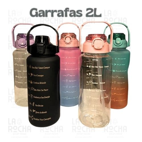 Garrafa 2 Litros com Canudo Frases de Incentivo em Português Alça Suporte Para Celular