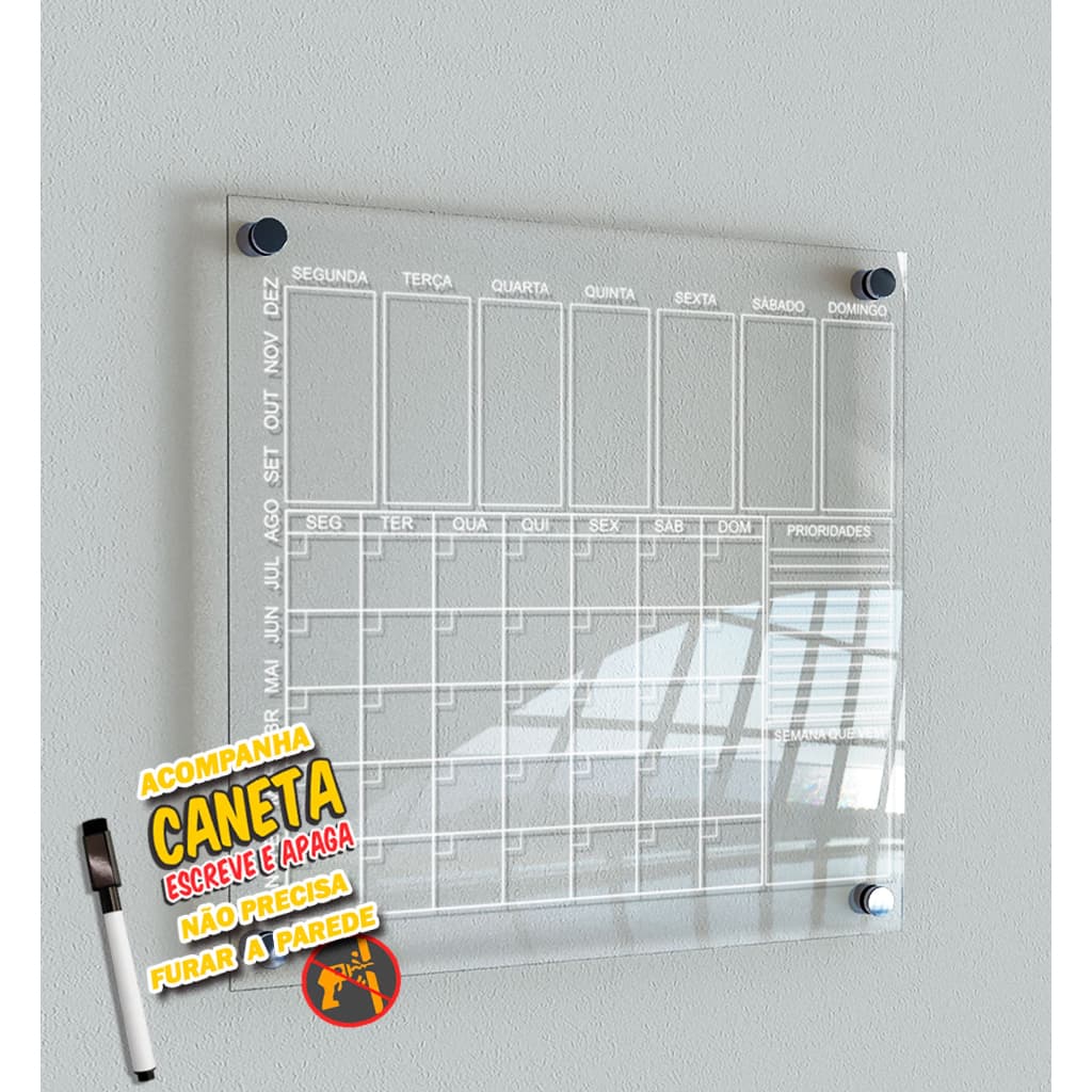 Lousa Parede Planner Semanal Mensal  Planejador Office Acrílico com Caneta