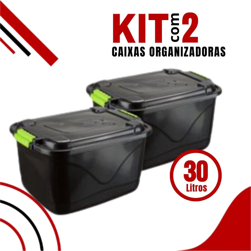 Kit 2 Caixas Organizadora  30l Grande C/Tampa e Trava Cesto para Brinquedos e Multiuso