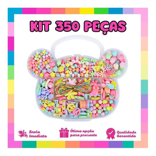 Kit Miçangas Infantil Coloridas 350 Pçs  Pulseira Colar Brinco Missangas Artesanato