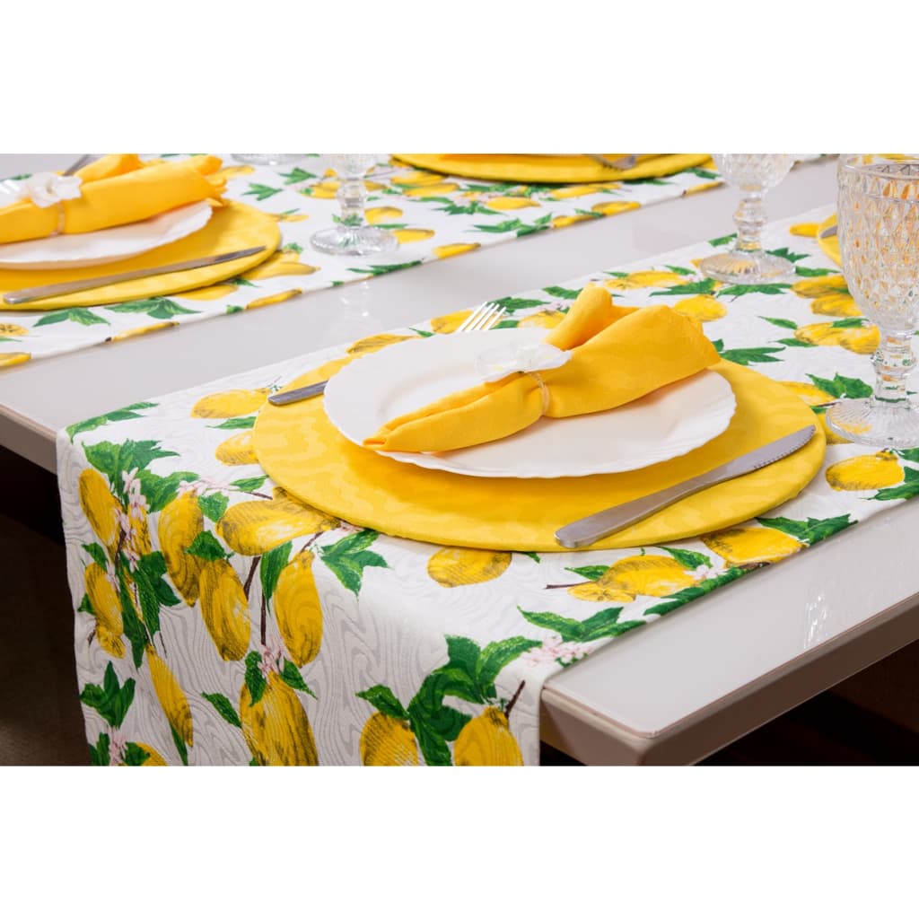 Decoração Mesa Posta Trilho de Mesa Costura Limão Siciliano Jacquard 1,60 x 0,42