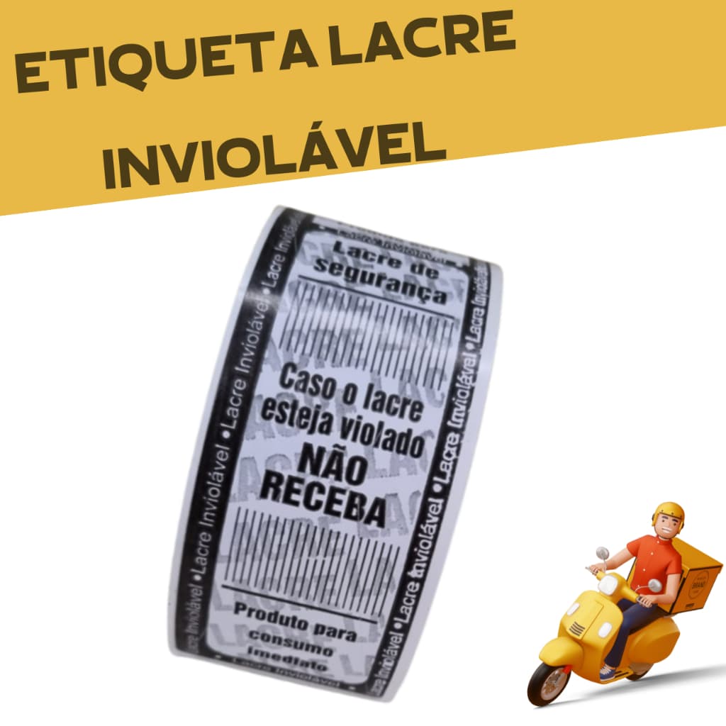 Lacre de Segurança Adesivo Delivery Ifood Rappi Uber Eats 10x4cm 400 unid Vermelho ou Preto