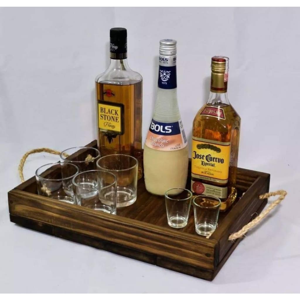 Bandeja Multiuso de Madeira Maciça alça de Corda 40x30cm