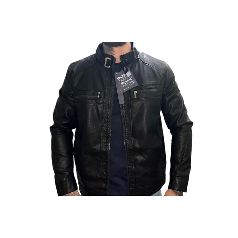 Jaqueta de Couro Masculina Preta Moderna Slim