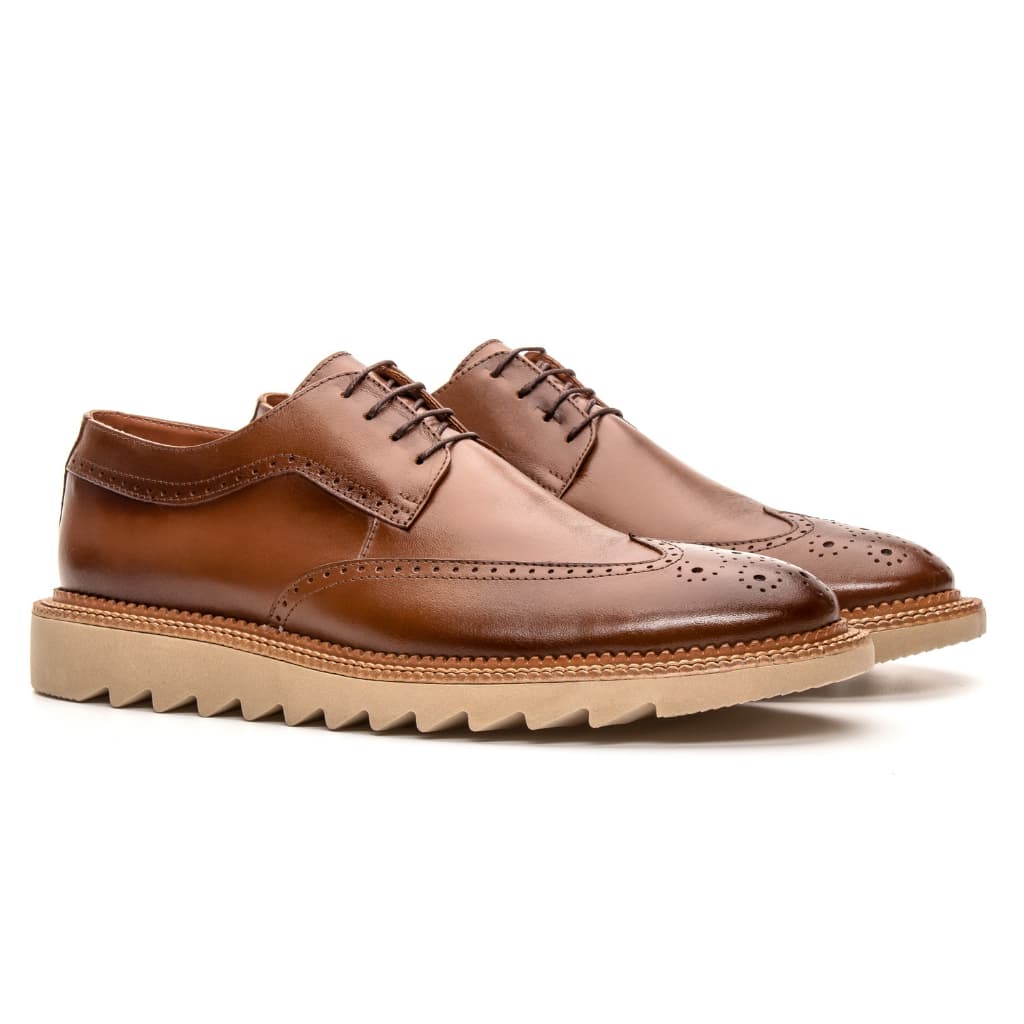 Oxford Masculino em Couro Conforto Brogue Tratorado Estiloso Moderno Bigioni