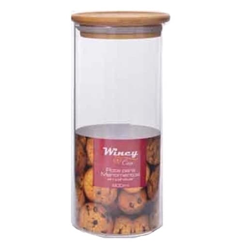 Pote para mantimentos vidro  tampa bambu 800ML