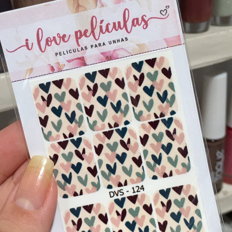 Película de unha corações coloridos cartela com 12 adesivos DVS - 124  Adesivos,películas,unhas,nails art,unhas decoradas