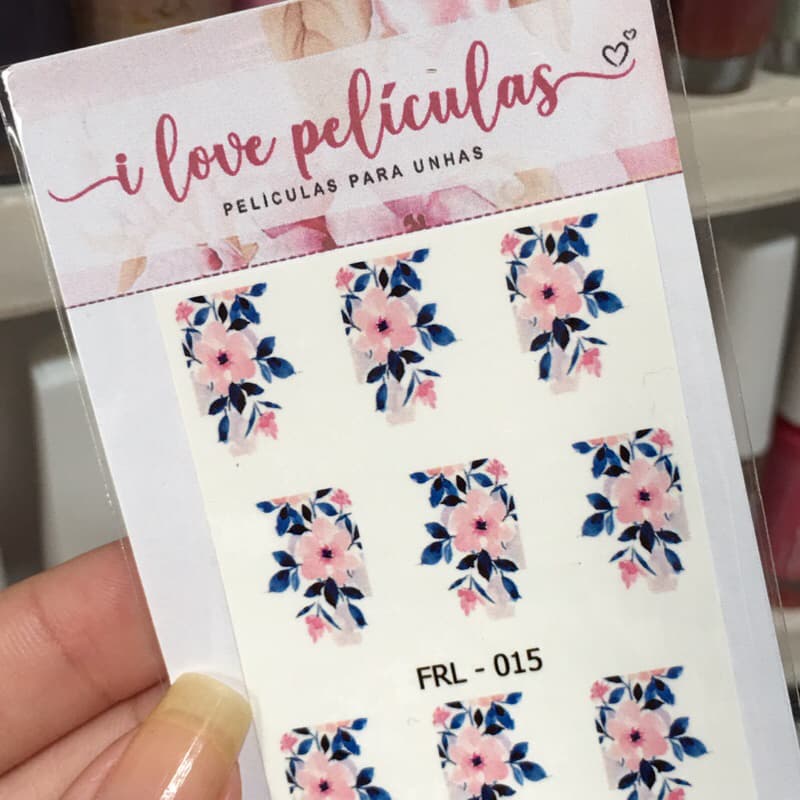 Película de unha cartela com 12 adesivos FRL - 015  floral  Adesivos,películas,unhas,nails art,unhas decoradas, decoração de unhas