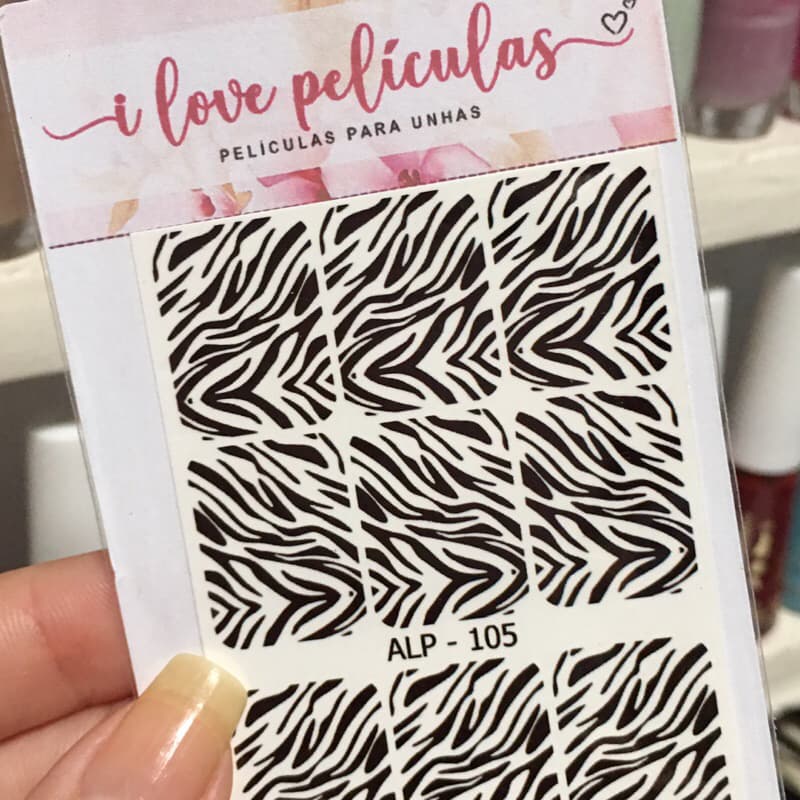 Película de unha cartela com 12 adesivos ALP - 105 animal print zebra Adesivos,películas,unhas,nails art,unhas decoradas