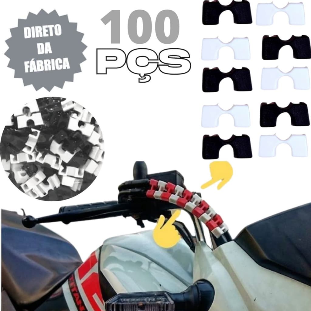 Kit 100 Clip Para Cabo Fio De Moto Colorido Adaptador Hashi Preto e Branco